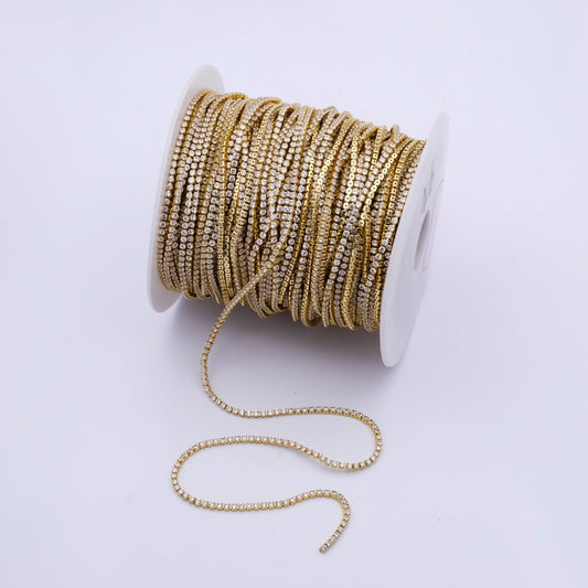 24K Gold Filled CZ Paved Tennis Bulk Chain in Gold & Silver by Yard | Roll-829 & Roll-1533