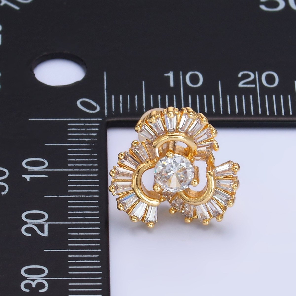 24K Gold Filled CZ Round Baguette Circular Geometric Stud Earrings | AB1441