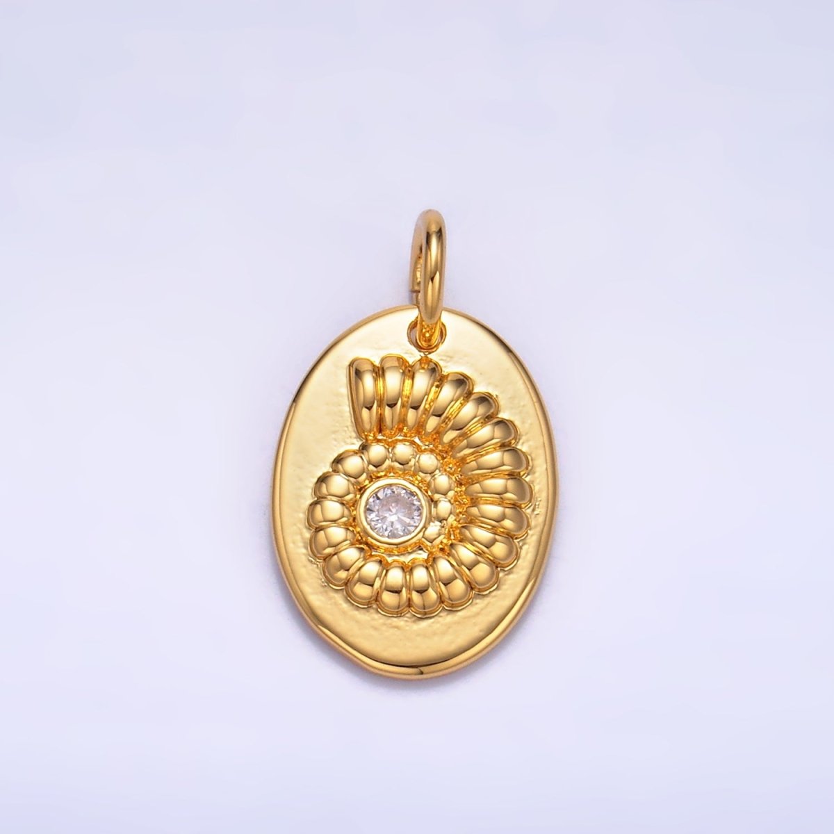 24K Gold Filled CZ Sea Clam Shell Oval Charm | W320