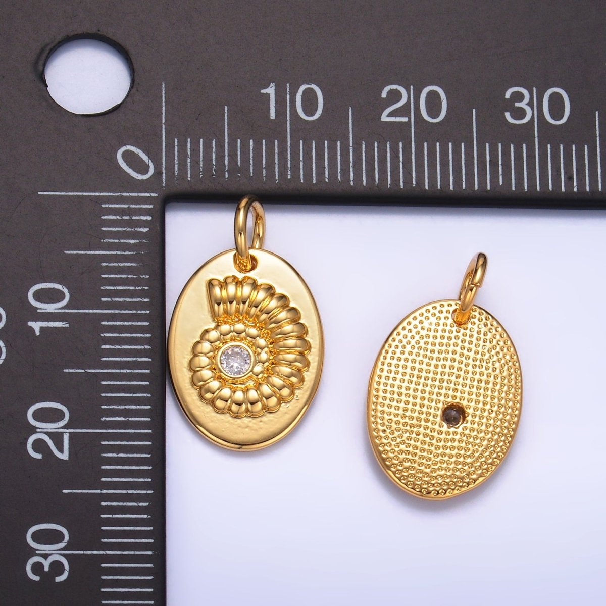 24K Gold Filled CZ Sea Clam Shell Oval Charm | W320