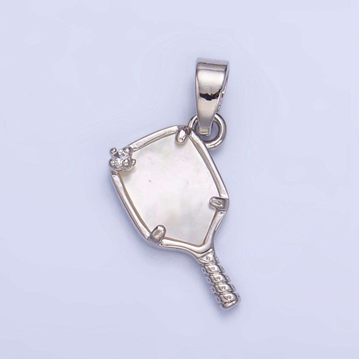 24K Gold Filled CZ Shell Pearl Pickle Ball Racket Pendant in Gold & Silver | AA1017