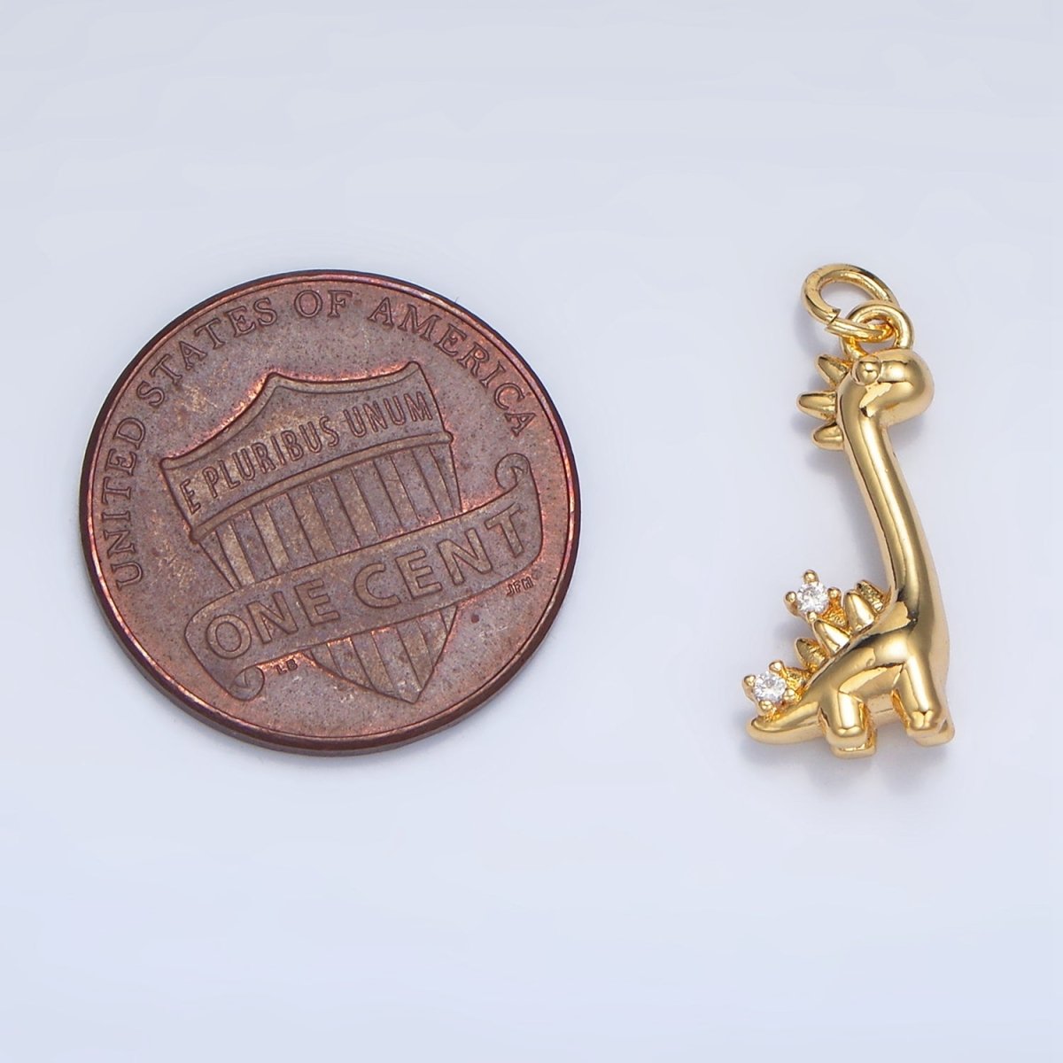 24K Gold Filled CZ Spiked Brachiosaurus Dinosaur Multidimensional 3D Charm | W022