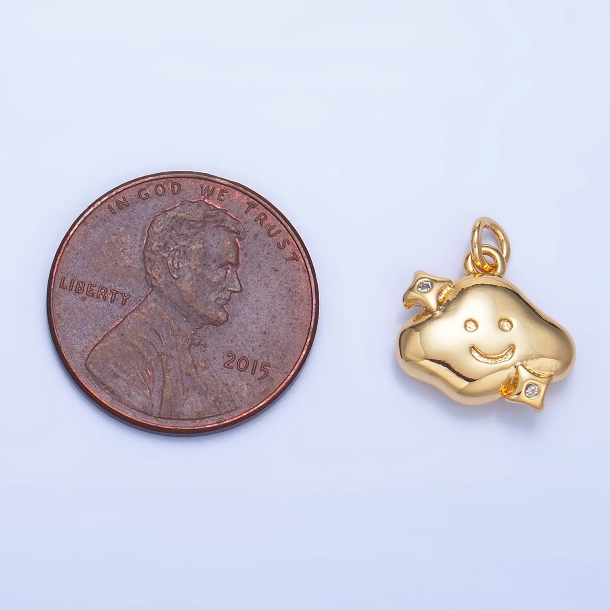 24K Gold Filled CZ Starry Smiley Face Cloud Multidimensional 3D Charm | W019