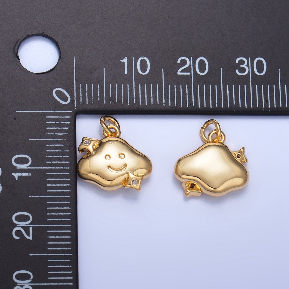 24K Gold Filled CZ Starry Smiley Face Cloud Multidimensional 3D Charm | W019
