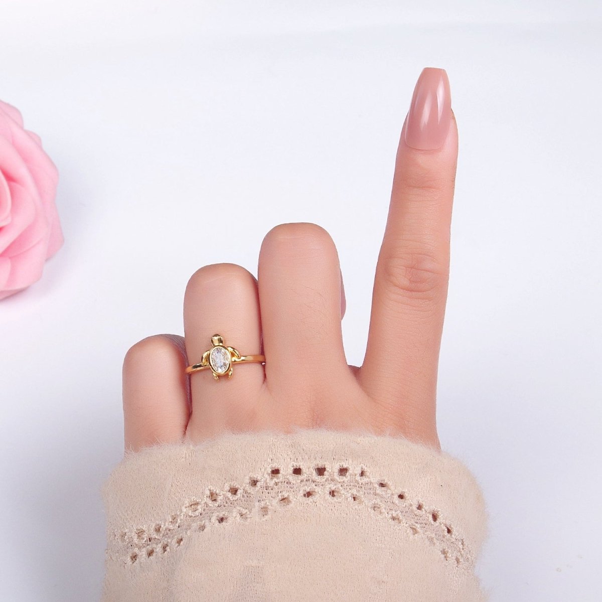 24K Gold Filled CZ Turtle Tortoise Animal Ring | U412