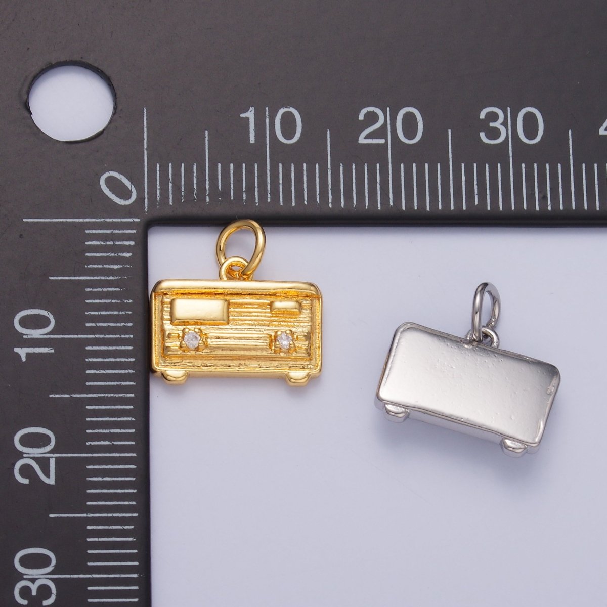 24K Gold Filled CZ Vintage Music Radio Charm in Gold & Silver | W414