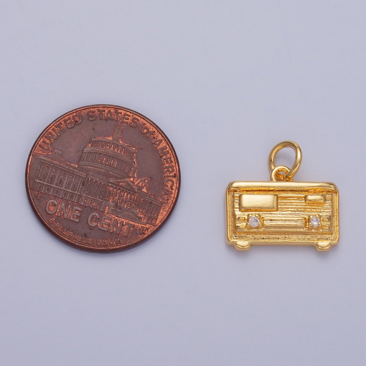 24K Gold Filled CZ Vintage Music Radio Charm in Gold & Silver | W414