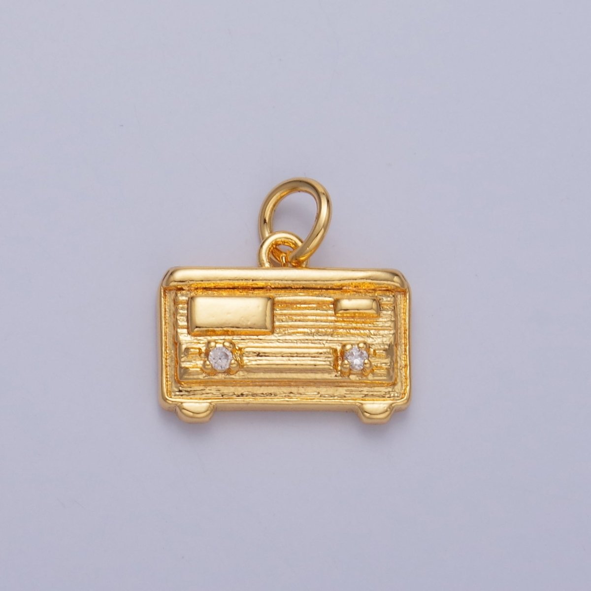 24K Gold Filled CZ Vintage Music Radio Charm in Gold & Silver | W414