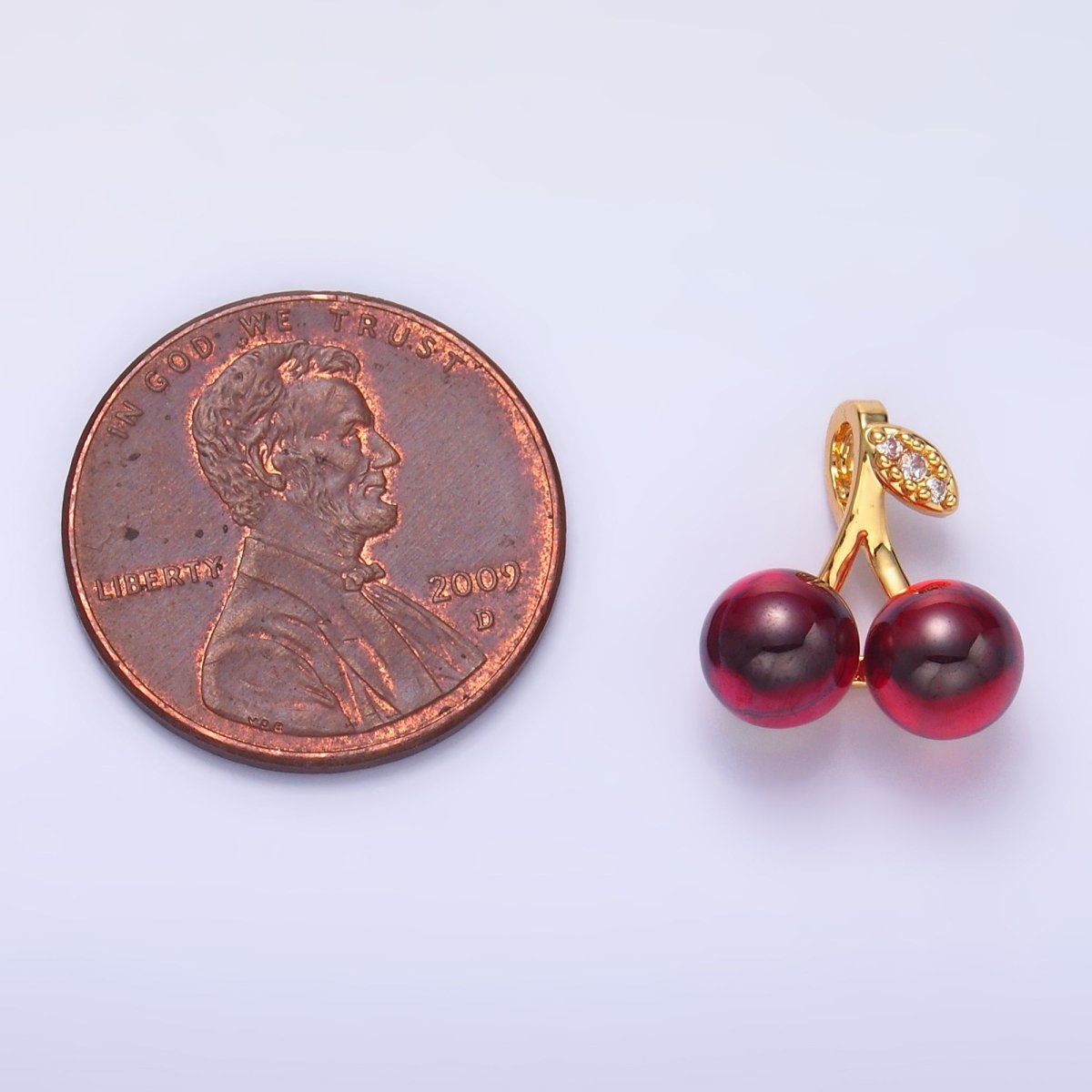 24K Gold Filled Dark Red Acrylic Micro Paved CZ Cherry Fruit Pendant | AA1439