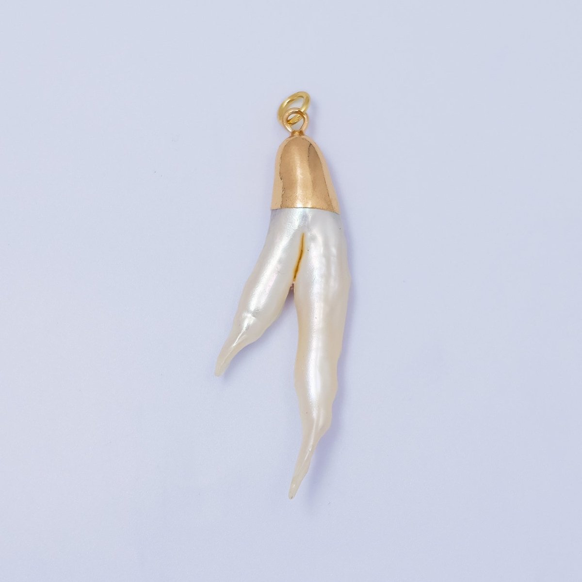 24K Gold Filled Double Biwa V White Freshwater Pearl Foil Charm | P1941