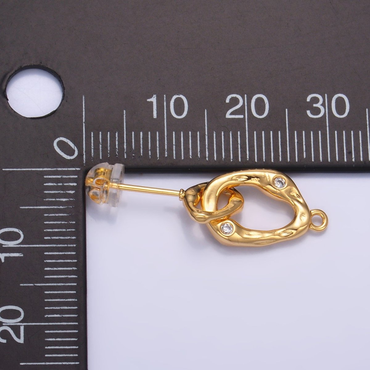 24K Gold Filled Double CZ Hammered Loop Drop Stud Earrings Findings | Z1012
