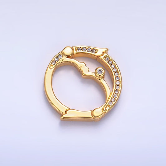 24K Gold Filled Double Sided Pull Closure Micro Paved CZ Celestial Moon Face Findings | Z1027