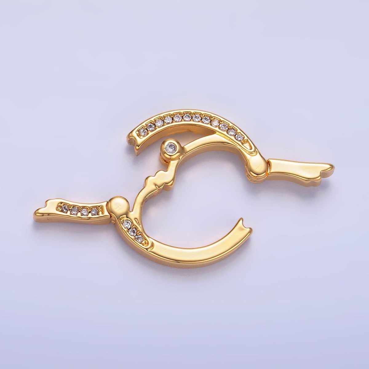 24K Gold Filled Double Sided Pull Closure Micro Paved CZ Celestial Moon Face Findings | Z1027