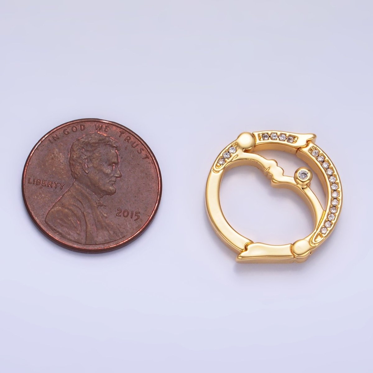 24K Gold Filled Double Sided Pull Closure Micro Paved CZ Celestial Moon Face Findings | Z1027