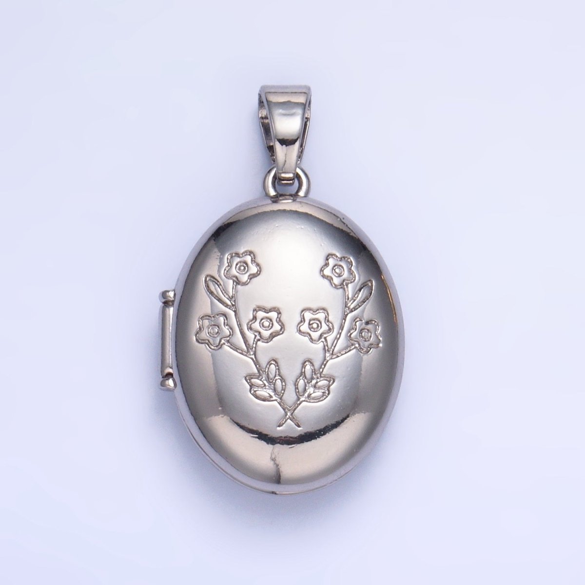 24K Gold Filled Dual Flower Engraved Oval Locket Pendant in Gold & Silver | AA1007