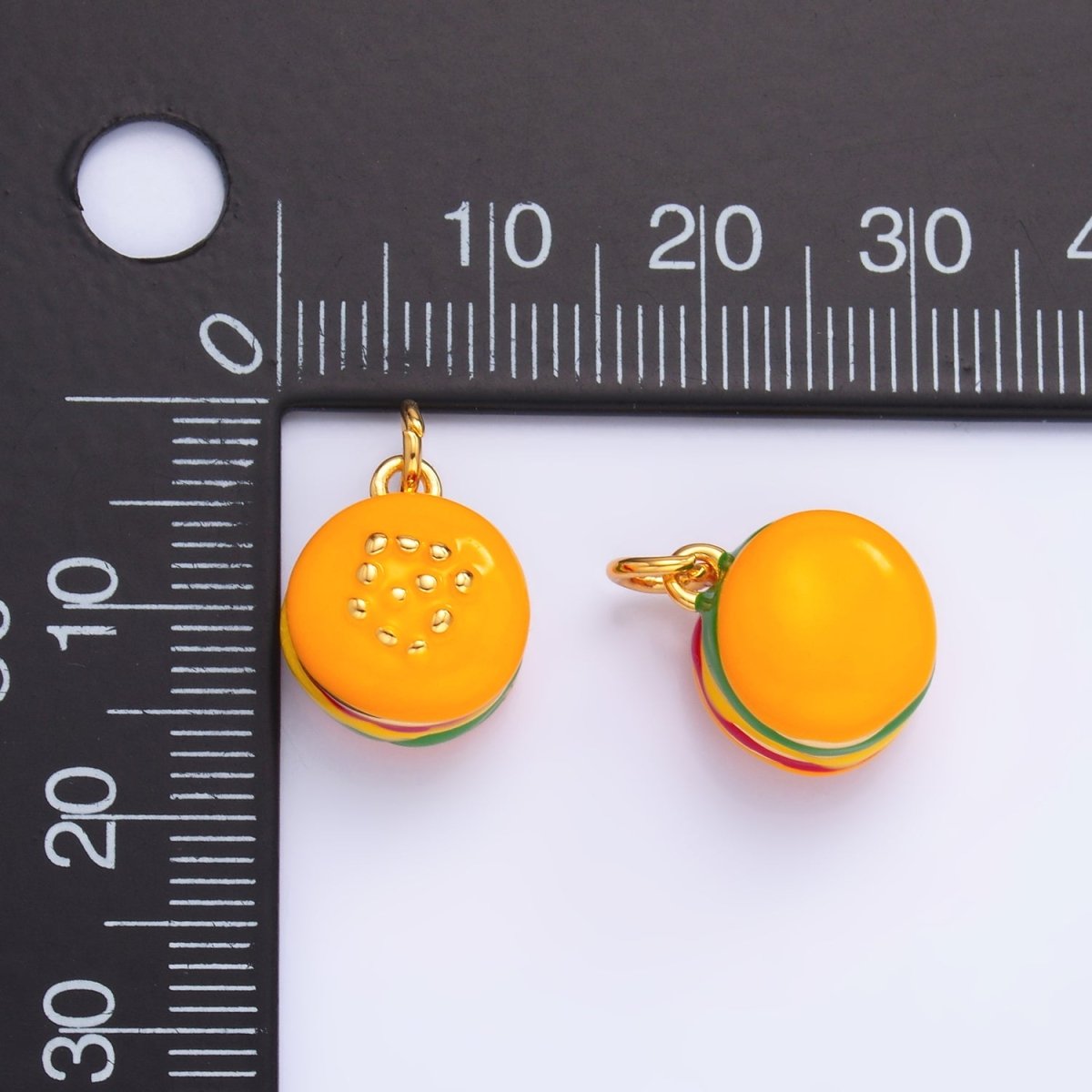 24K Gold Filled Enamel Burger Patty Fast-food Charm | W342