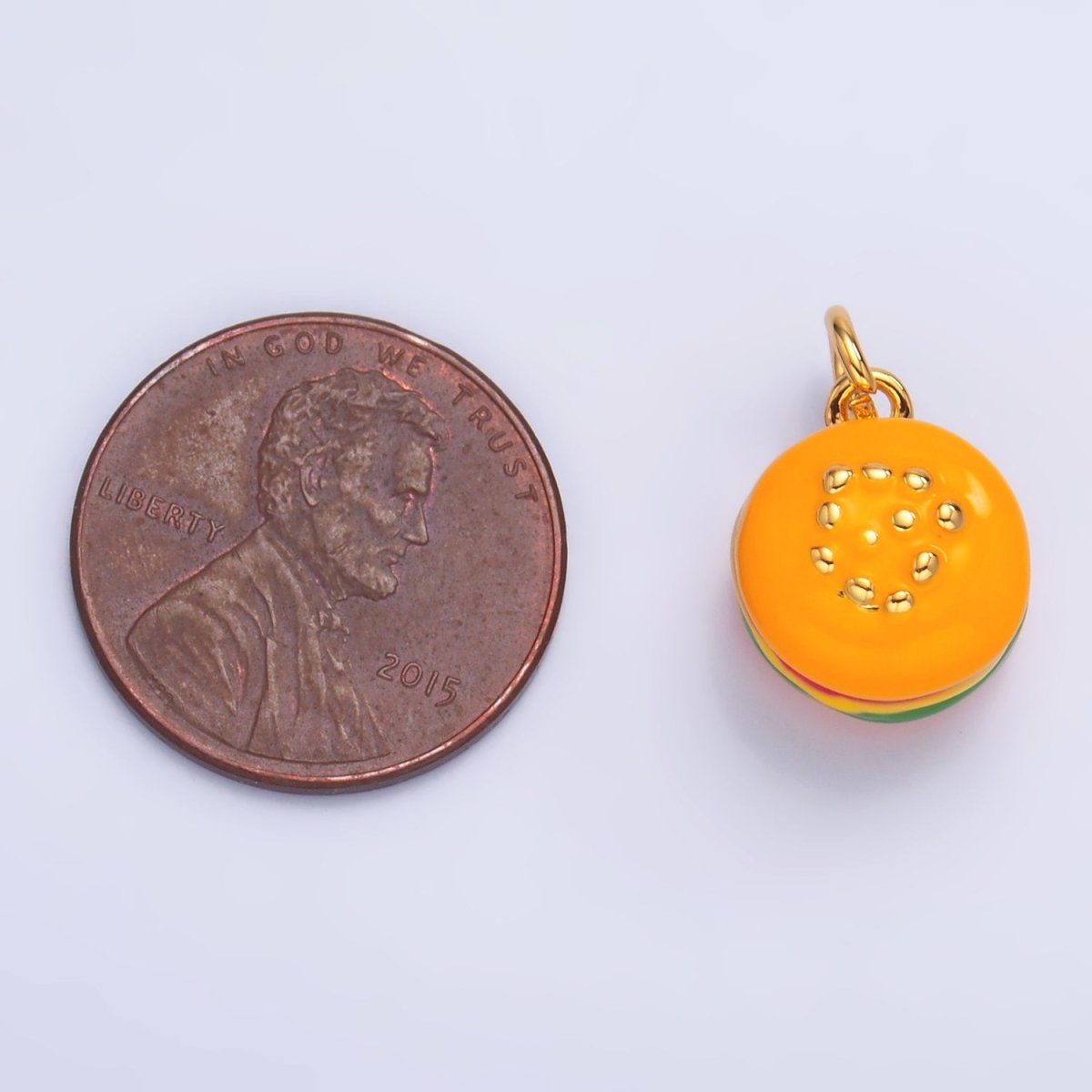 24K Gold Filled Enamel Burger Patty Fast-food Charm | W342