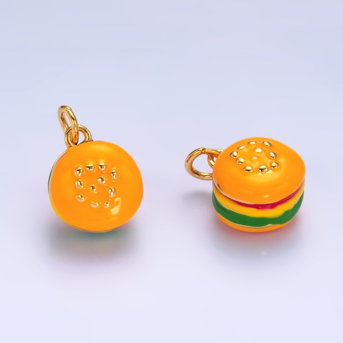 24K Gold Filled Enamel Burger Patty Fast-food Charm | W342