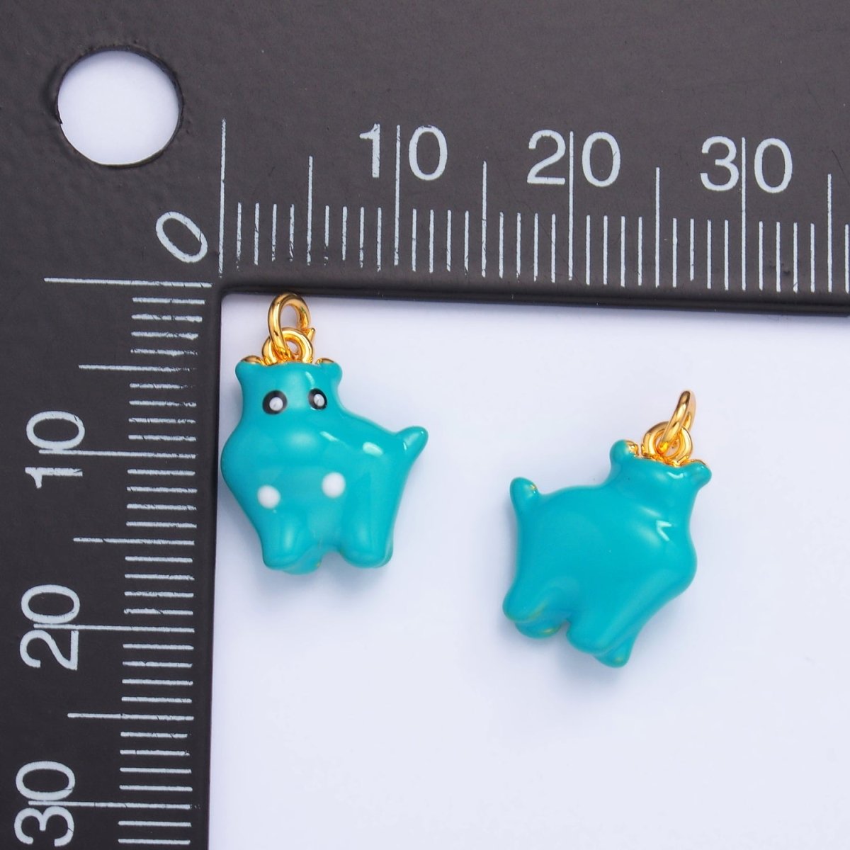 24K Gold Filled Enamel Multi Dimensional Blue Cat Monster Creature Charm | W341