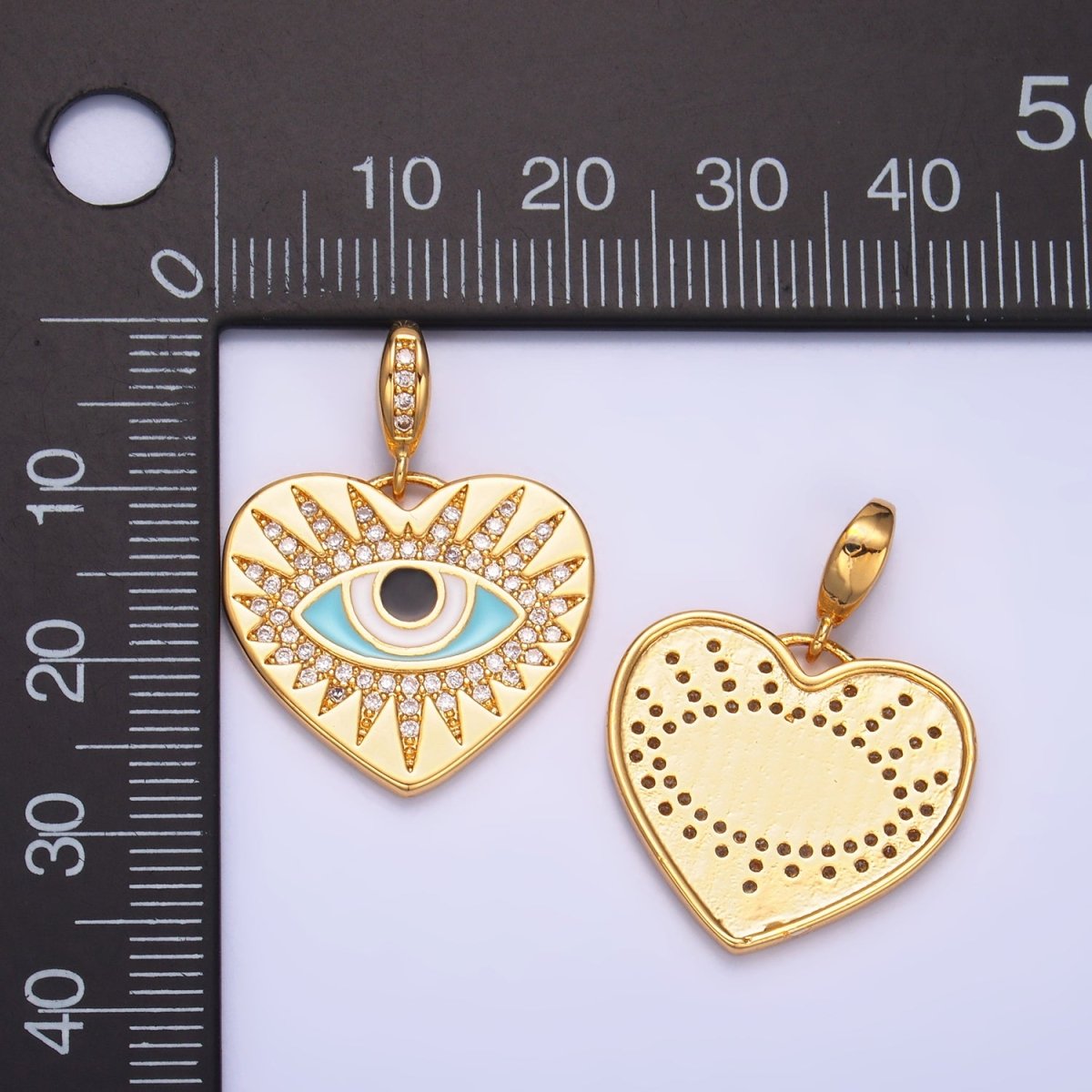 24K Gold Filled Evil Eye Sunburst Micro Paved CZ Padlock Heart Pendant | AA1071
