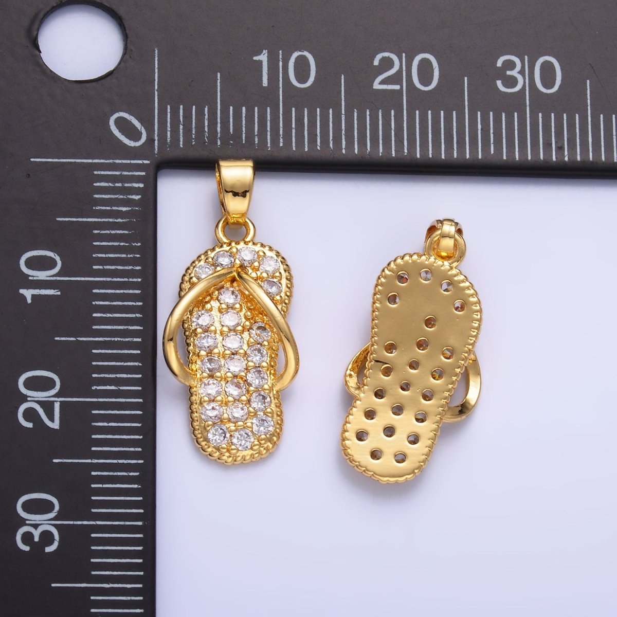 24K Gold Filled Flip Flops Sandal Micro Paved CZ Pendant | AA1420