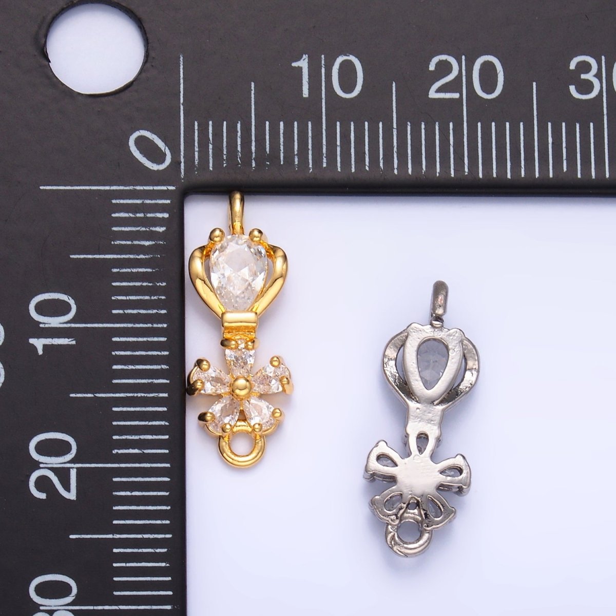 24K Gold Filled Flower CZ Connector in Gold & Silver | Y002