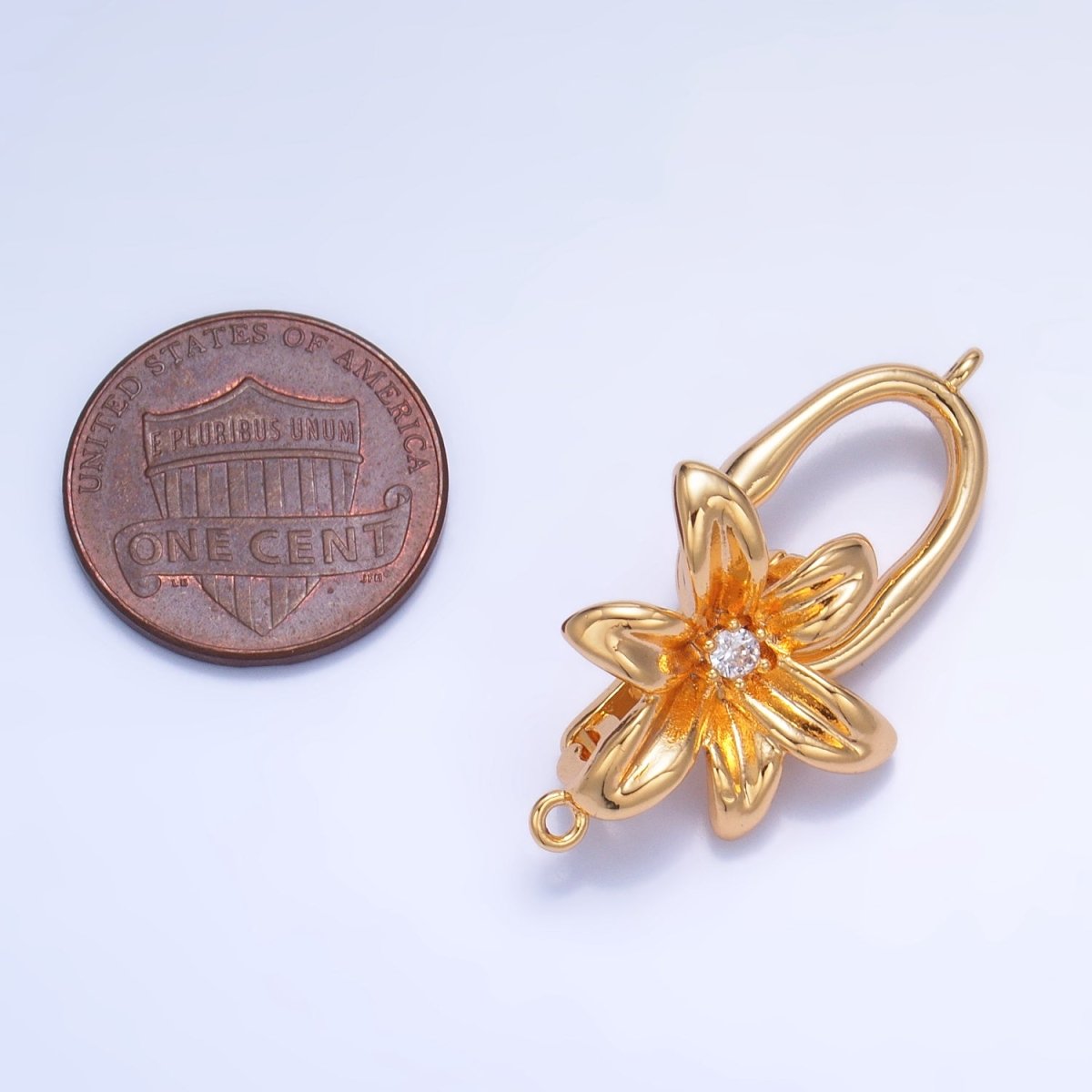 24K Gold Filled Flower CZ Snap Latch Molten Oblong Link Findings Set | Z967