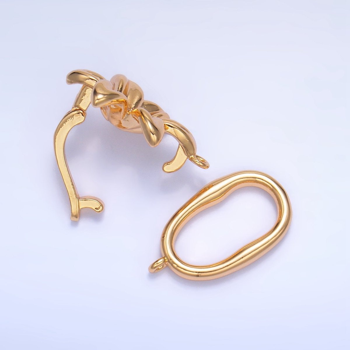 24K Gold Filled Flower CZ Snap Latch Molten Oblong Link Findings Set | Z967