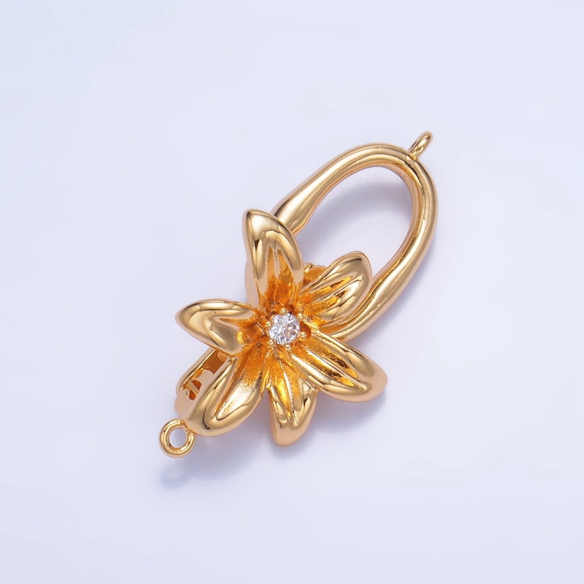 24K Gold Filled Flower CZ Snap Latch Molten Oblong Link Findings Set | Z967