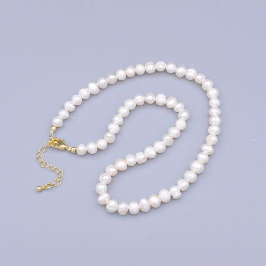 24K Gold Filled Freshwater Pearl Button 14 Inch Choker Necklace | WA-2914