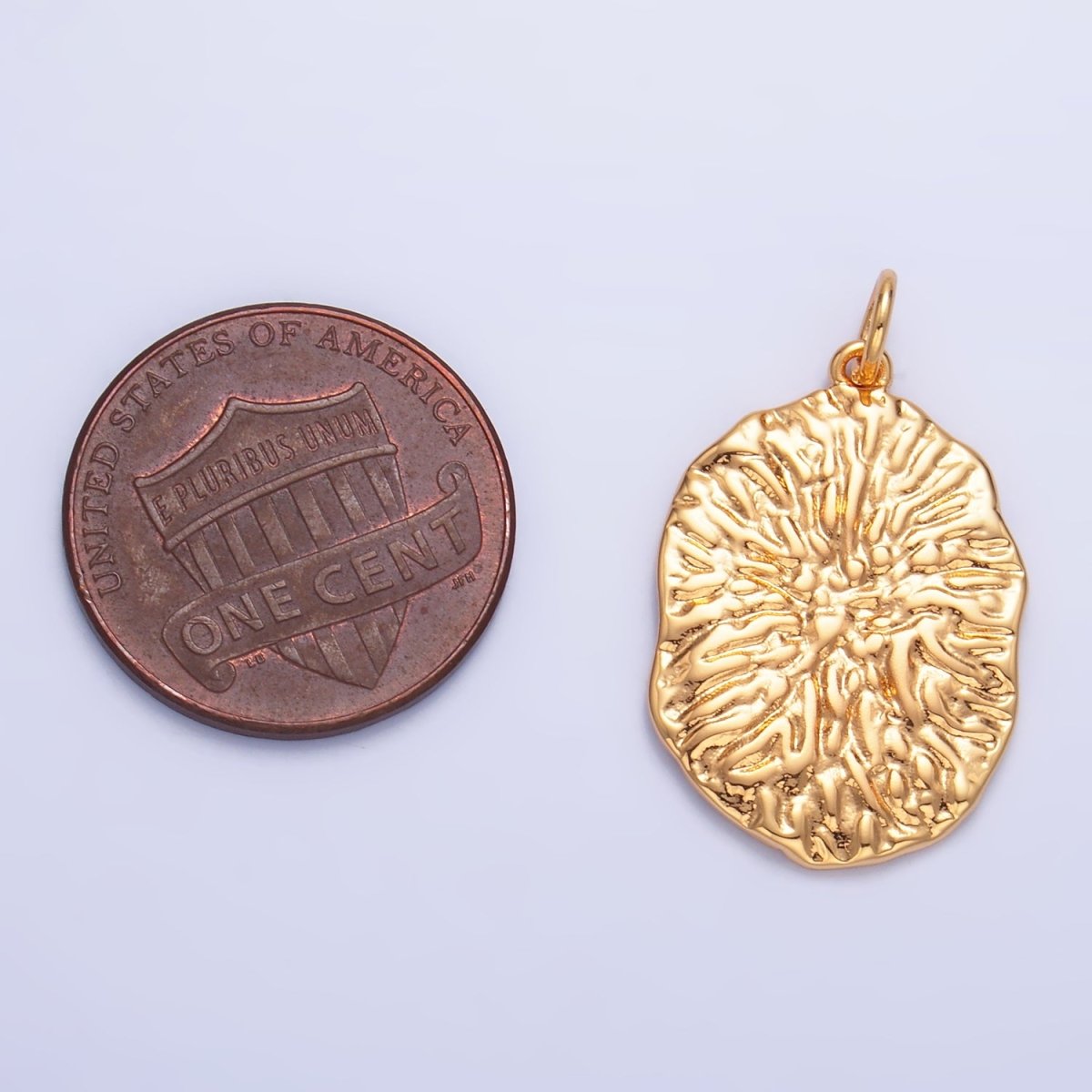 24K Gold Filled Geometric Hammered Oval Charm | W387