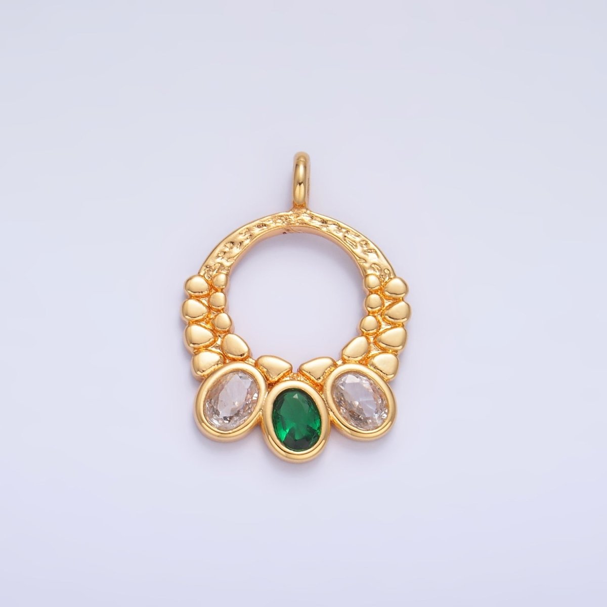 24K Gold Filled Green Clear CZ Dotted Open Circular Charm | W394