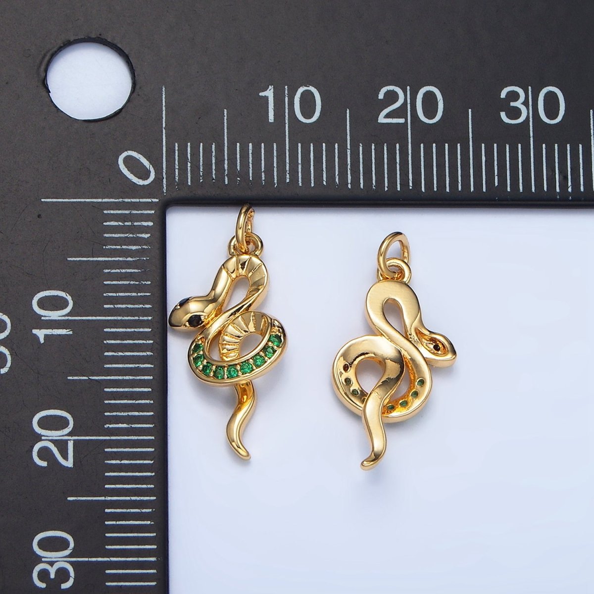24K Gold Filled Green CZ Micro Paved Snake Animal Charm | W084
