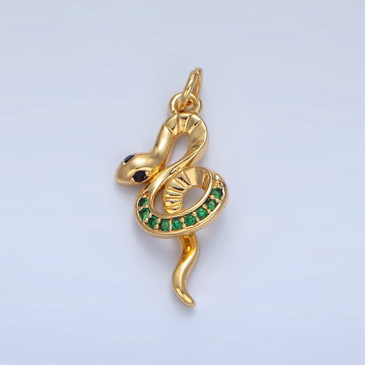 24K Gold Filled Green CZ Micro Paved Snake Animal Charm | W084