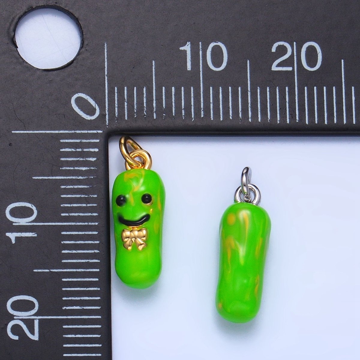 24K Gold Filled Green Enamel Pickle Bow Charm in Gold & Silver | W007