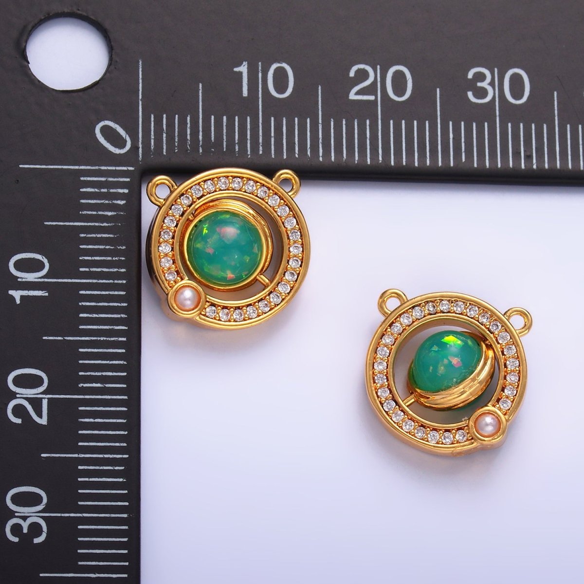 24K Gold Filled Green Opal Pearl Micro Paved CZ Round Connector | Y008