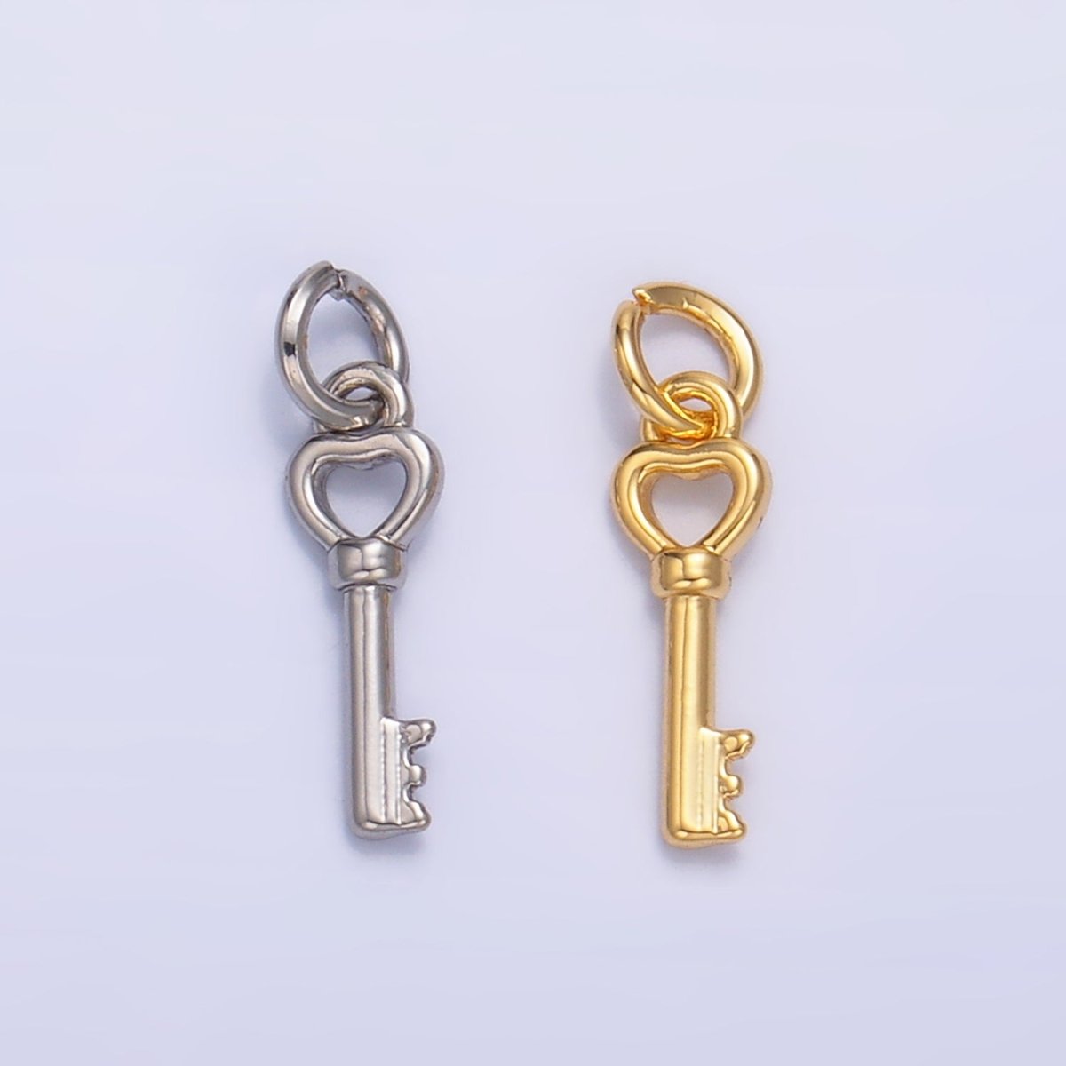 24K Gold Filled Heart Love Key Charm in Gold & Silver | W208