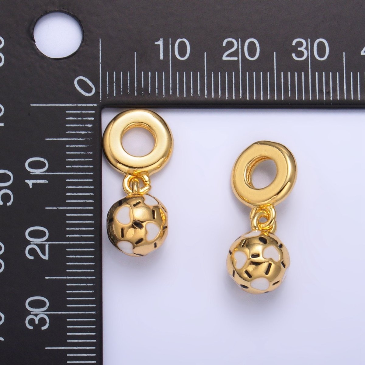 24K Gold Filled Heart Soccer Ball Enamel Rhondelle Drop Pendant | W002