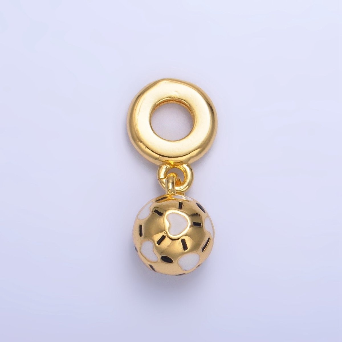 24K Gold Filled Heart Soccer Ball Enamel Rhondelle Drop Pendant | W002