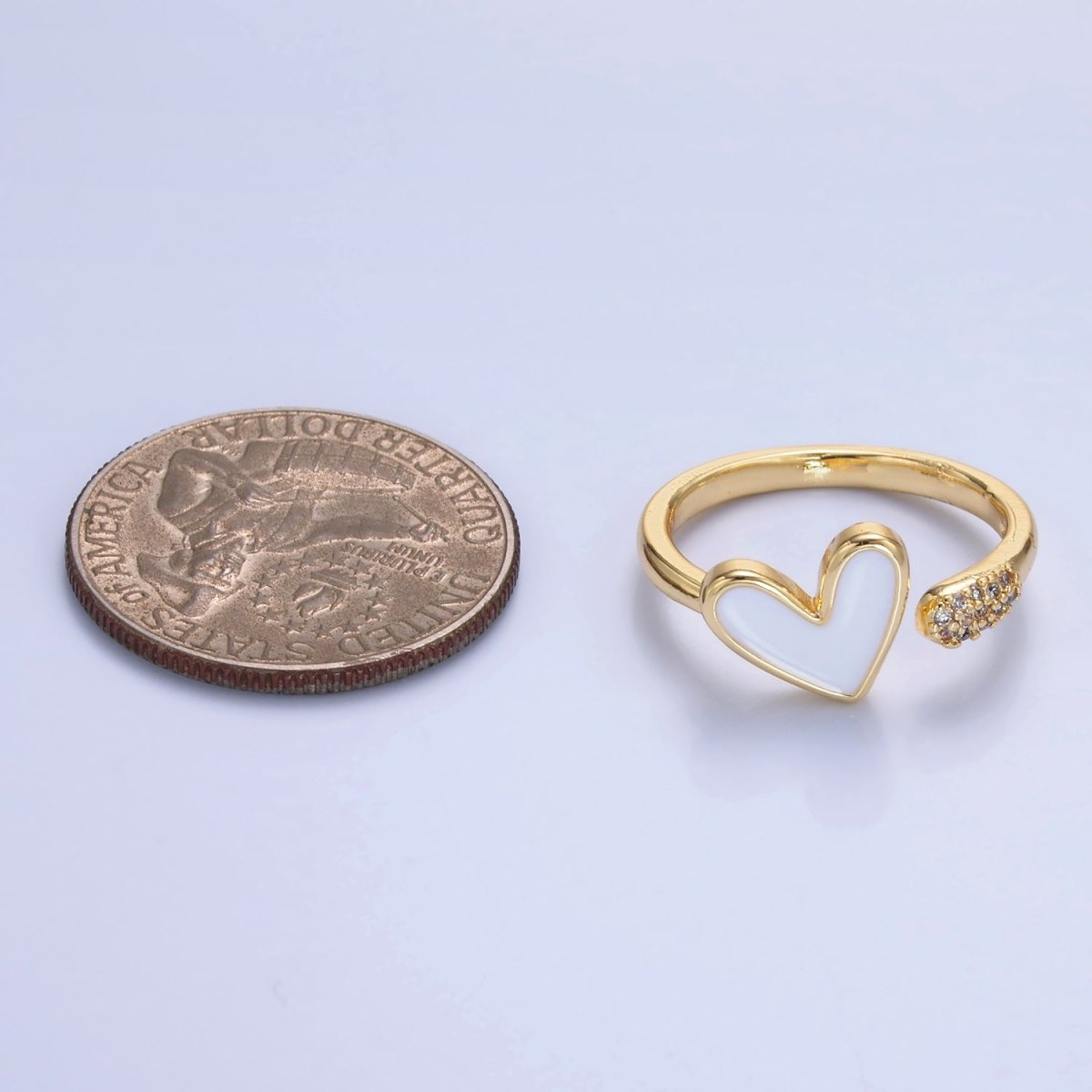 24K Gold Filled Heart White Enamel Micro Paved CZ Wrap Ring | O729