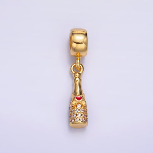 24K Gold Filled Heart Wine Bottle Micro Paved CZ Rhondelle Drop Pendant | C876