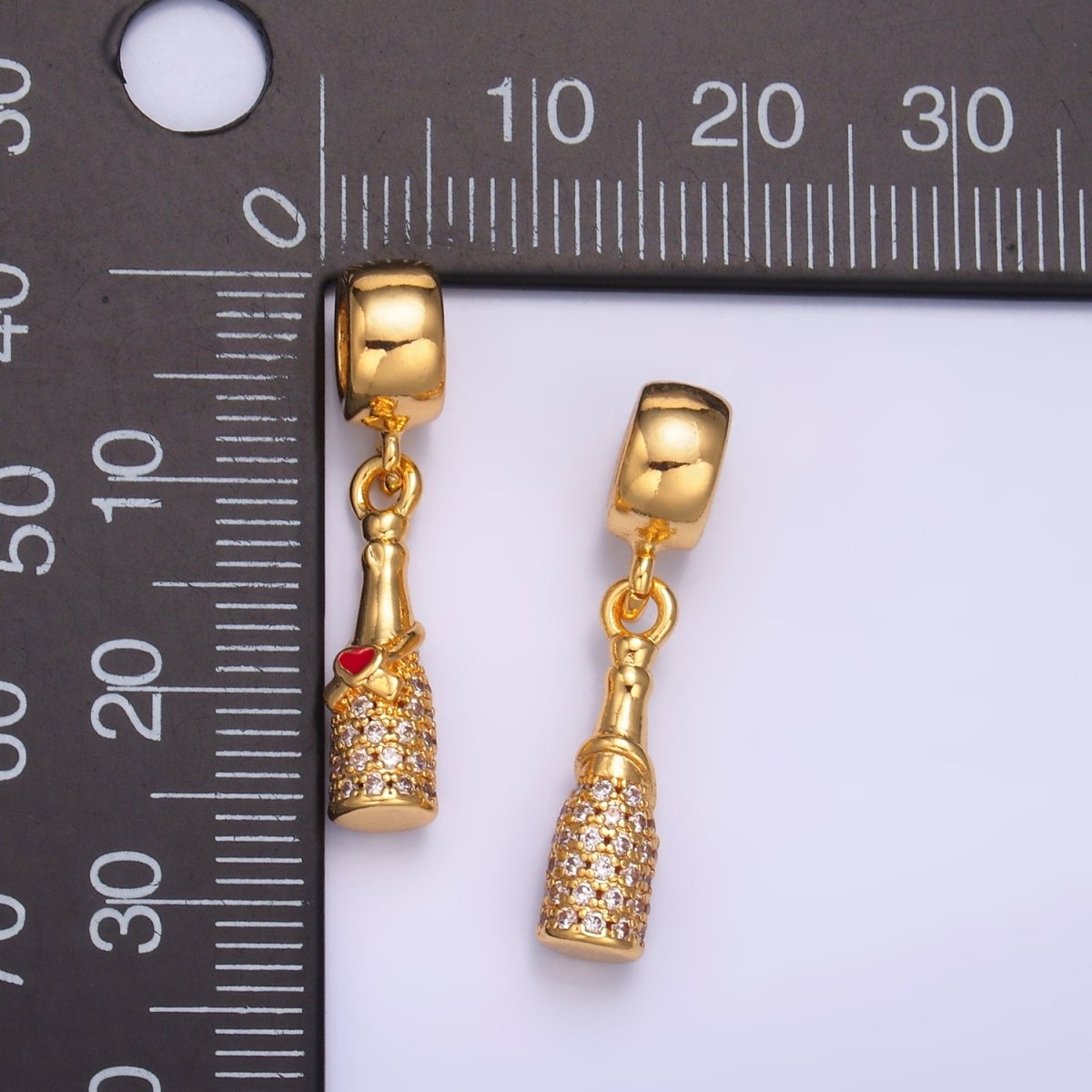 24K Gold Filled Heart Wine Bottle Micro Paved CZ Rhondelle Drop Pendant | C876