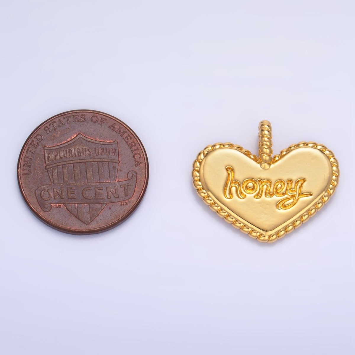 24K Gold Filled "Honey" Script Twisted Rope Heart Charm | AA-1034