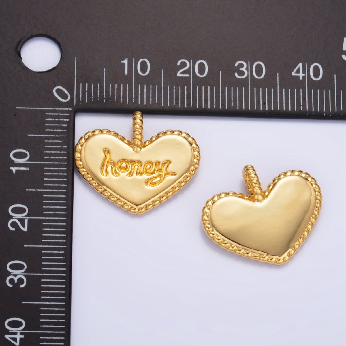24K Gold Filled "Honey" Script Twisted Rope Heart Charm | AA-1034