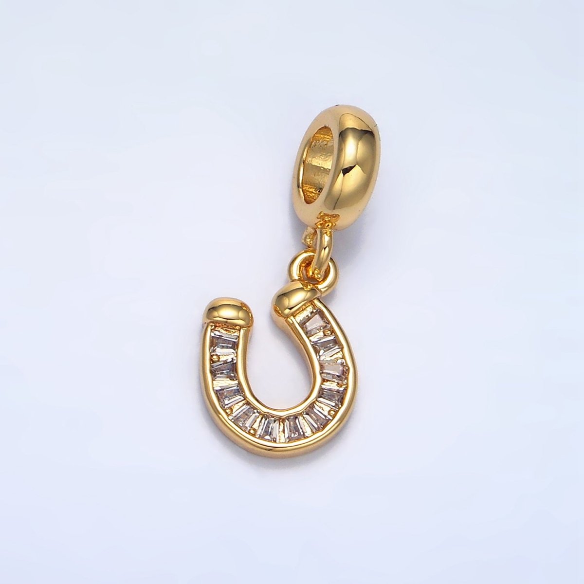 24K Gold Filled Horseshoe Clear Baguette CZ Rhondelle Bail Drop Pendant | X896