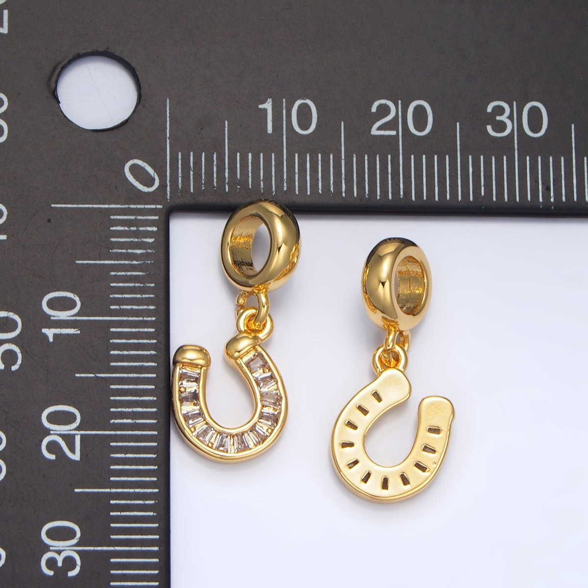 24K Gold Filled Horseshoe Clear Baguette CZ Rhondelle Bail Drop Pendant | X896