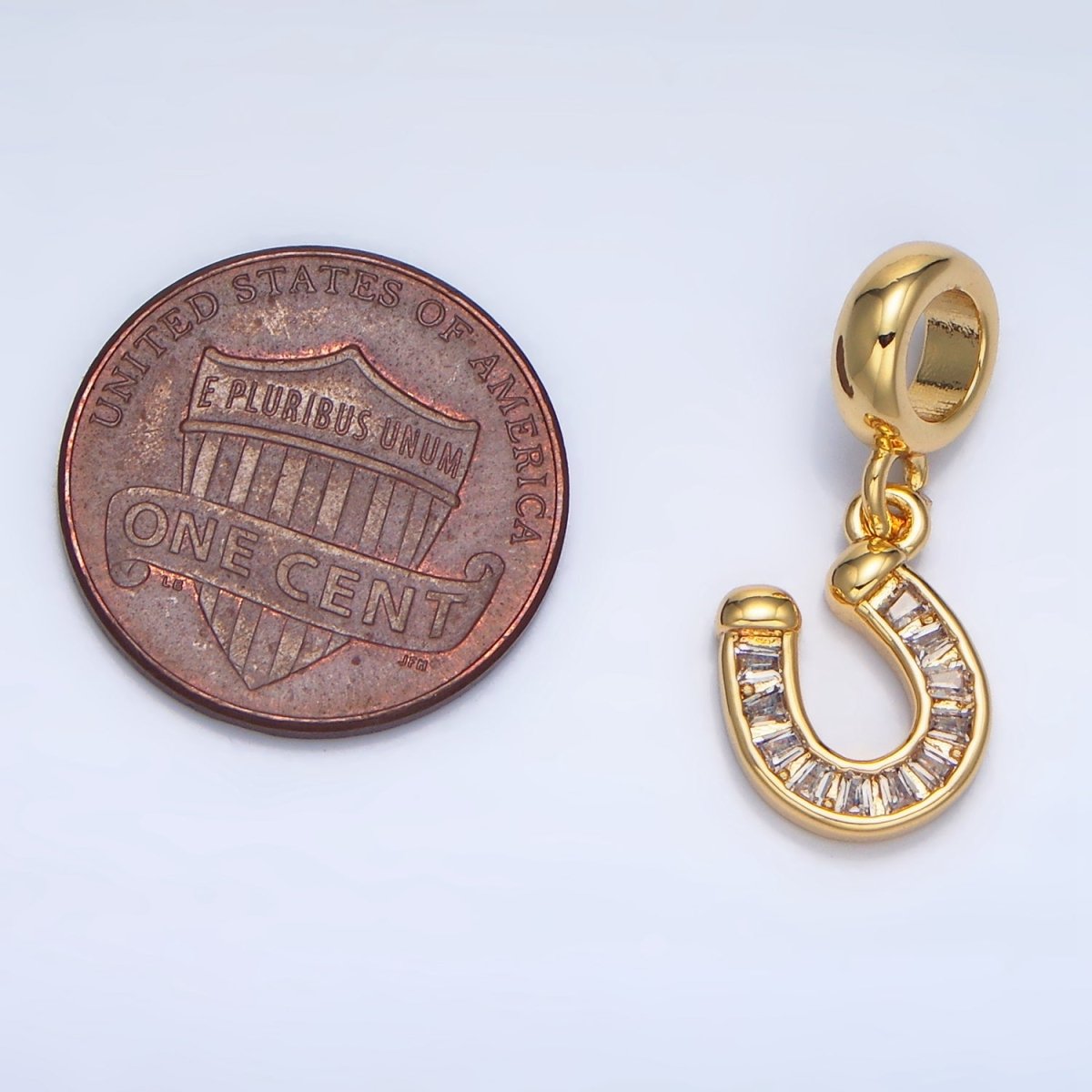 24K Gold Filled Horseshoe Clear Baguette CZ Rhondelle Bail Drop Pendant | X896