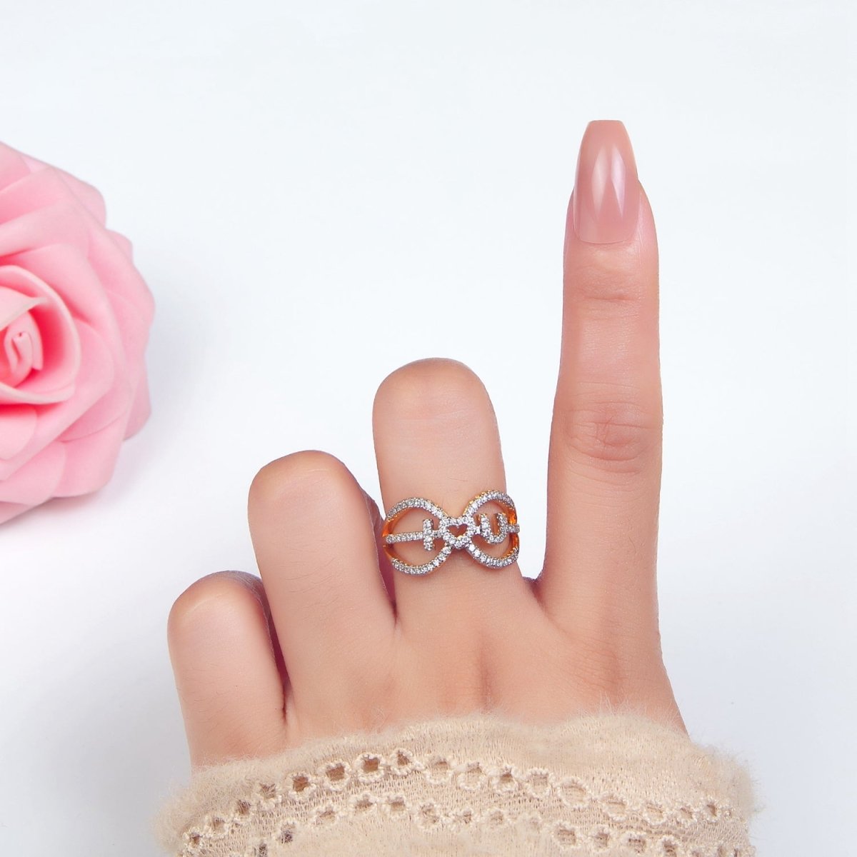 24K Gold Filled "I Love You" Micro Paved CZ Mixed Metal Open Ring | O1430