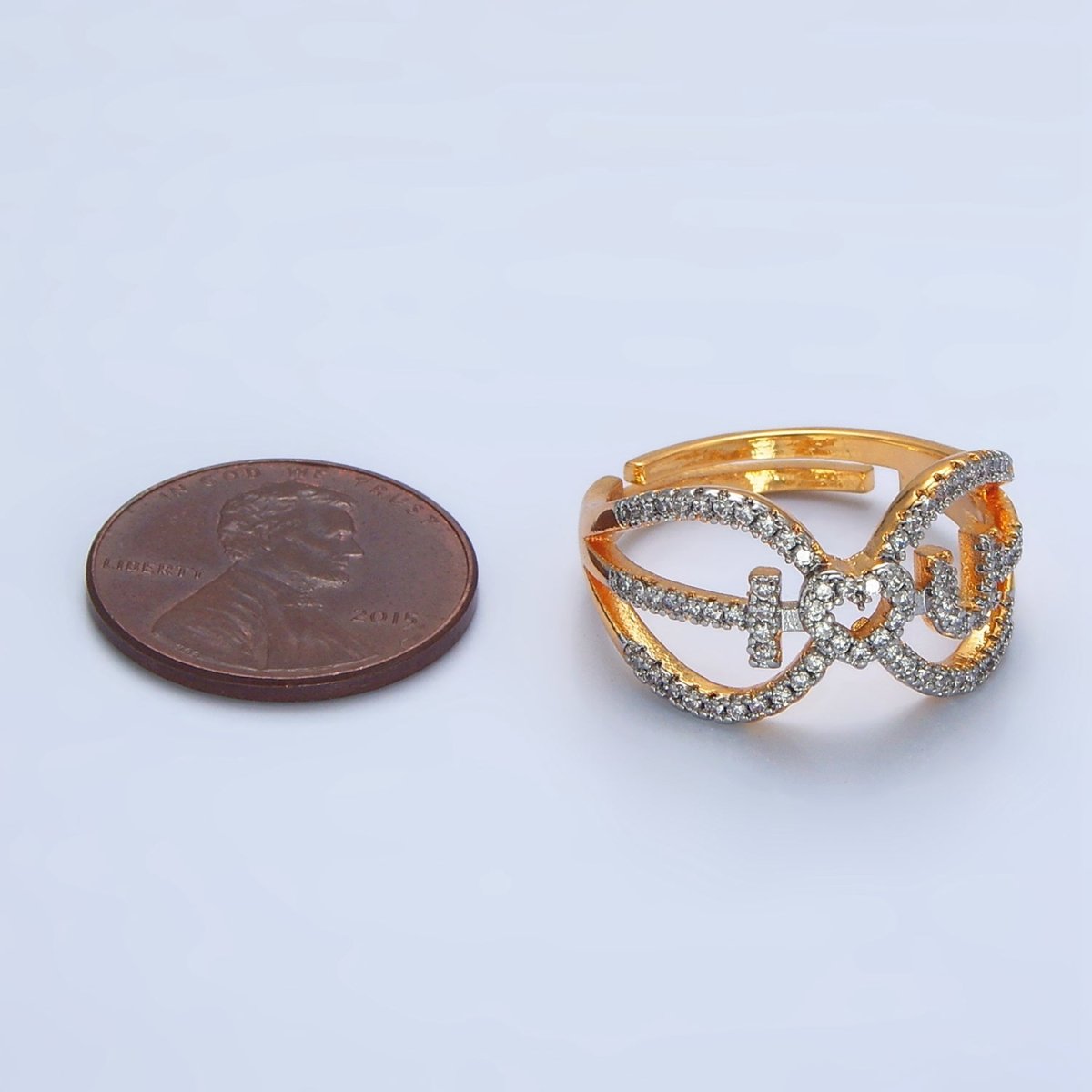 24K Gold Filled "I Love You" Micro Paved CZ Mixed Metal Open Ring | O1430