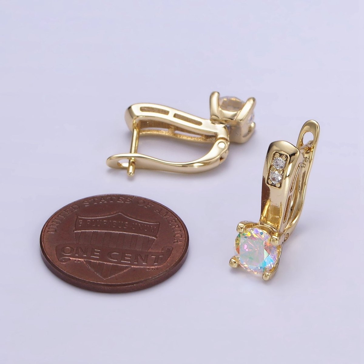 24K Gold Filled Iridescent AB Micro Paved CZ English Lock Hoop Earrings | AD700